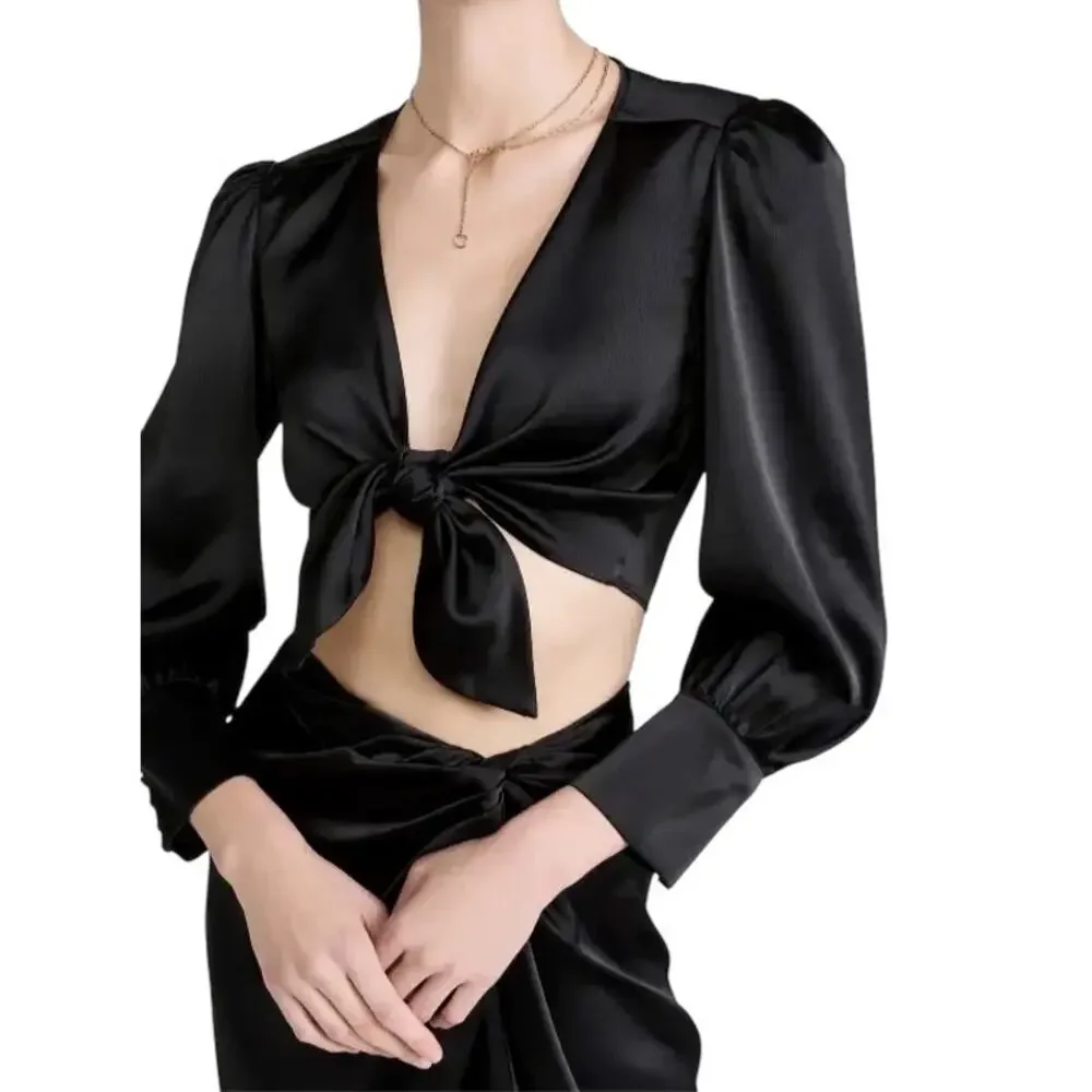 WAYF Alcott Satin Silk Knot Crop Top NWT - XS